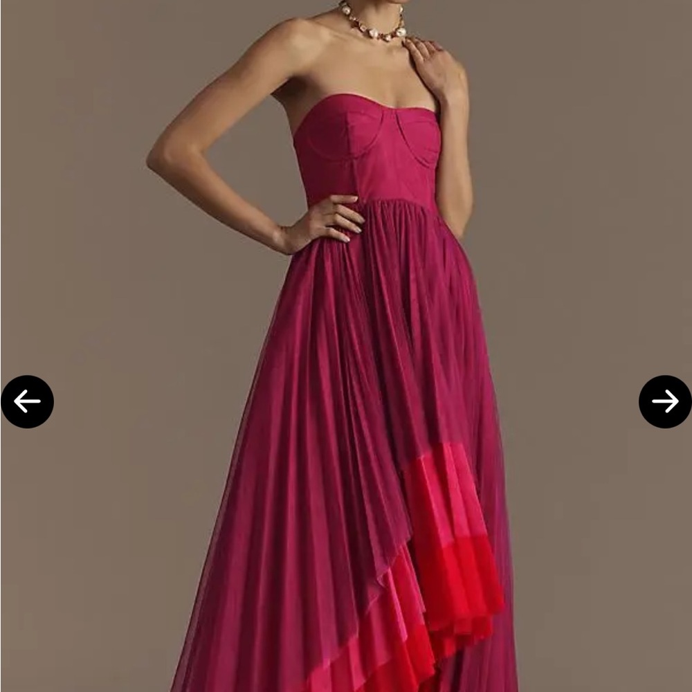 Hutch Red Ruched Strapless Gown